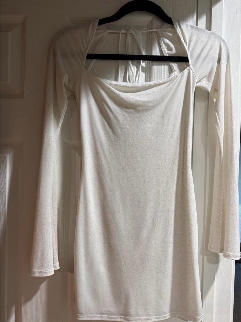 Lucy in the Sky Sparkle White Long-Sleeve Tie-Back Tunic